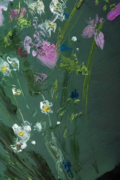 油絵静物花キャンバス上のテクスチャで — ストック写真