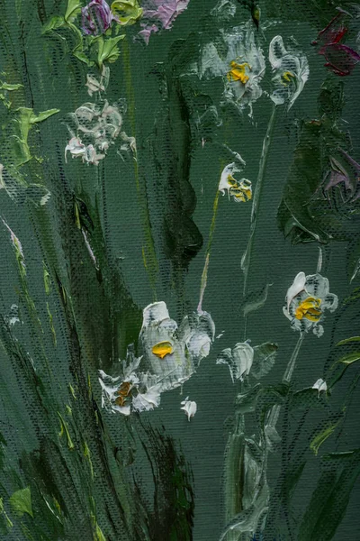 Dokulu tuval üzerinde çiçekli Natürmort Yağlıboya Resim — Stok fotoğraf