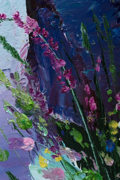 Pintura al óleo Bodegón con flores Sobre Lienzo con textura — Foto de Stock