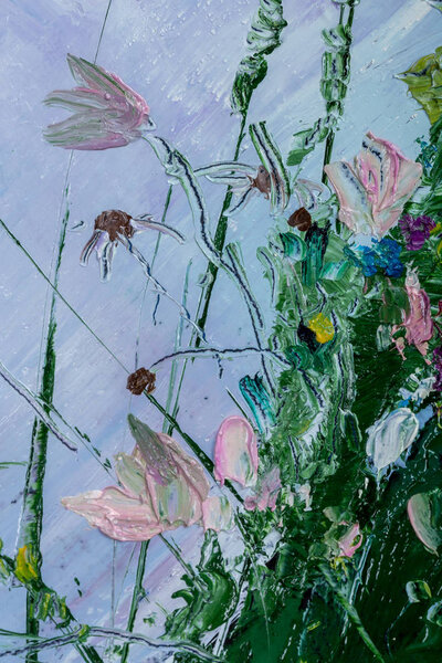 Oil painting still life with  flowers On  Canvas with  texture Stock Photo