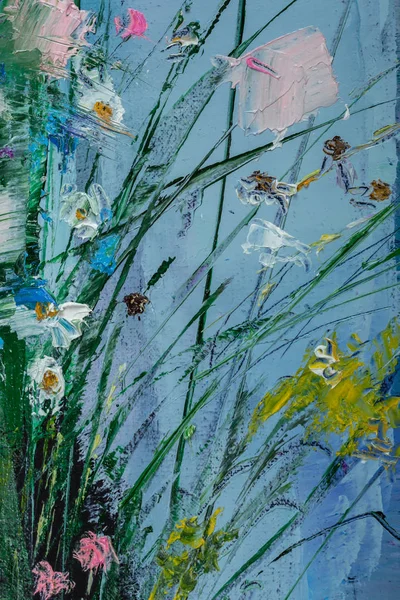 Olieverf schilderij Stilleven met bloemen op Canvas met textuur Stockafbeelding