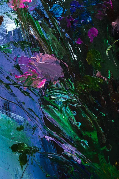 Lukisan minyak masih hidup dengan bunga Di atas kanvas dengan tekstur Stok Foto