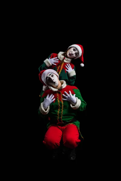 Couple of mimes in New Year costumes isolated — Stock Photo, Image