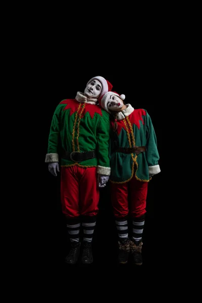 Couple of mimes in New Year costumes isolated — Stock Photo, Image