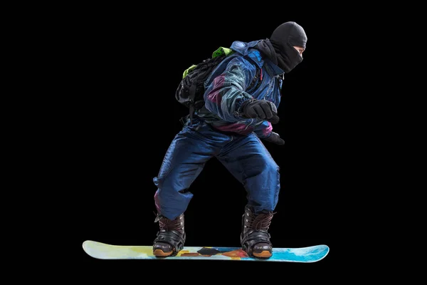 Siyah izole snowboarder — Stok fotoğraf