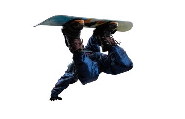 uçan snowboard üzerinde beyaz izole