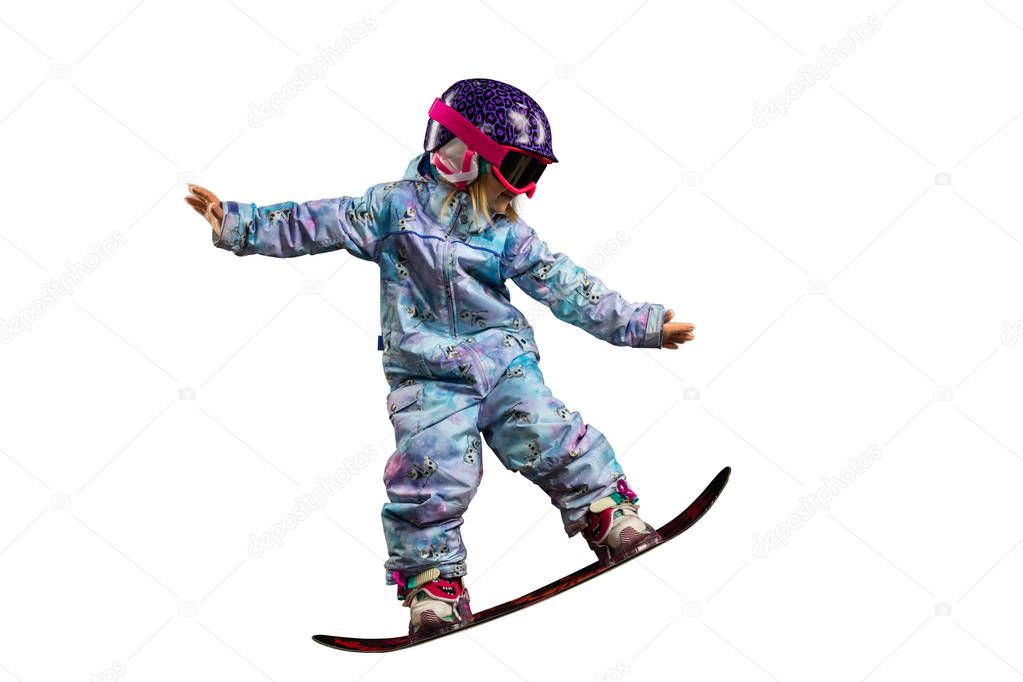 little snowboarder girl isolated