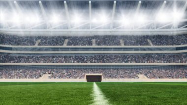 ışıklar ve spectors panorama 3d render ile futbol sahası