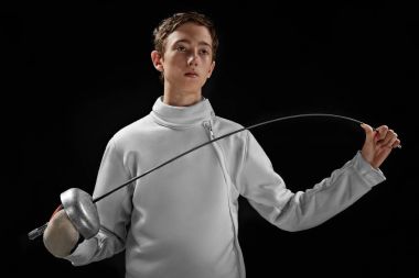 fencer çocuk siyah izole