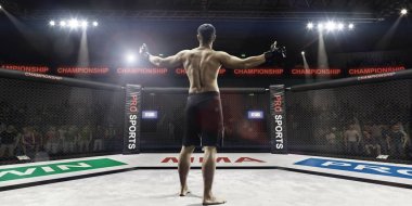MMA savaşçı tebrik seyirci, dikiz arenada