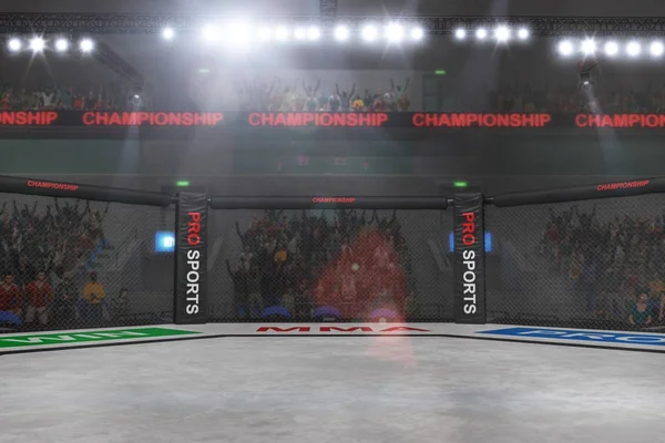 Mma fighting stage side view under lights — Stock Photo, Image