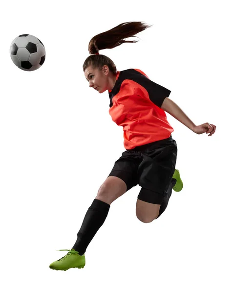 Жіночий футболіст ізольований на білому — стокове фото