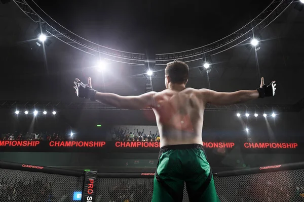 Mma fighter standing in fighting cage