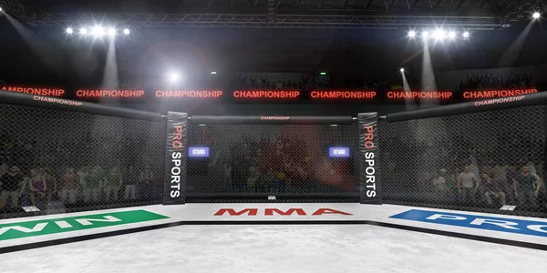 Mma fighting stage side view under lights 3d rendering — Stock Photo, Image