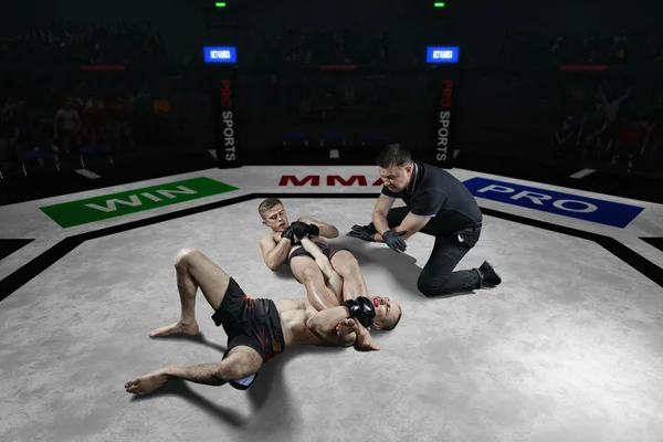 Referee is stopping mma fight after the submission move — Stock Photo, Image