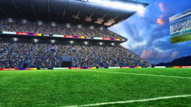 ışıklar ve spectors panorama 3d render ile futbol sahası