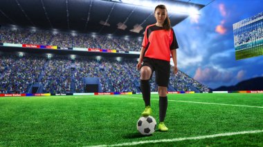 futbol sahası üzerinde üniforma Kırmızılı kadın futbolcu