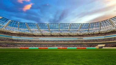 ışıklar ve spectors panorama 3d render ile futbol sahası