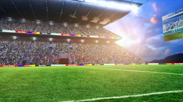 ışıklar ve spectors panorama 3d render ile futbol sahası
