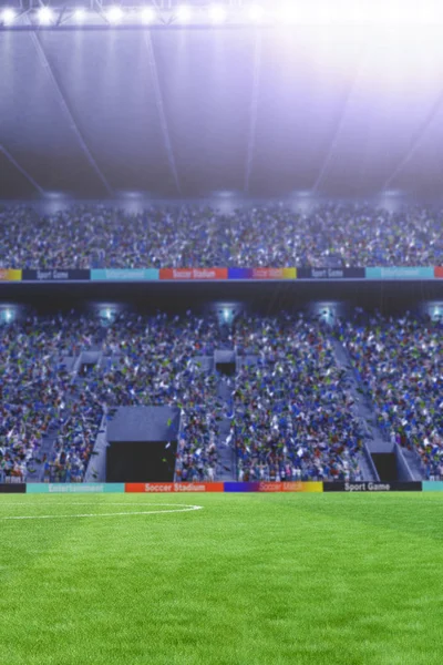 Boisko do piłki nożnej ze światłami renderowania 3d — Zdjęcie stockowe
