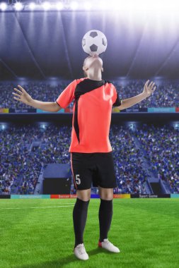 Bayan futbol oyuncu topu ile hile yapma kırmızı üniformalı