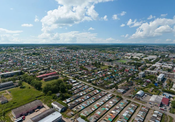 stock image Aerial view of Irbit city and Irbit motorcycle factory. Russia, Sverdlovsk region, summer, sunny day