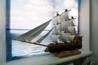 Sukhoy Log, Russia - june 26, 2019: Miniature model of ship