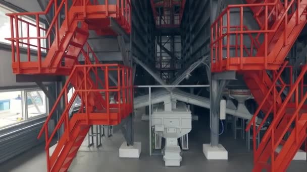 Indoor Orange Ladders Wheat Mill Aerial View — Stock Video