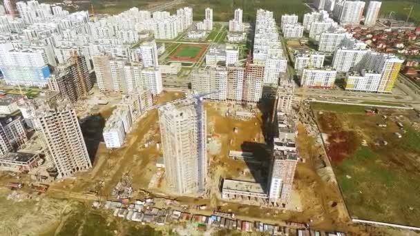 Vista Aérea Construcción Del Nuevo Barrio Moderno Ciudad Hermosos Edificios — Vídeos de Stock