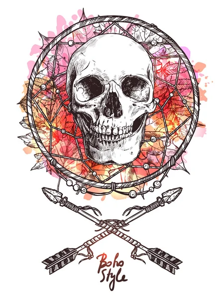 Boho Sketch of Human Skull Royalty Free Stock Vectors