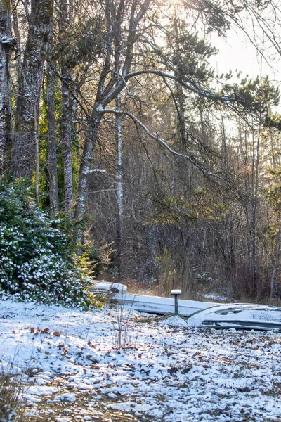 在雪中与海岸相连的划船 — 图库照片