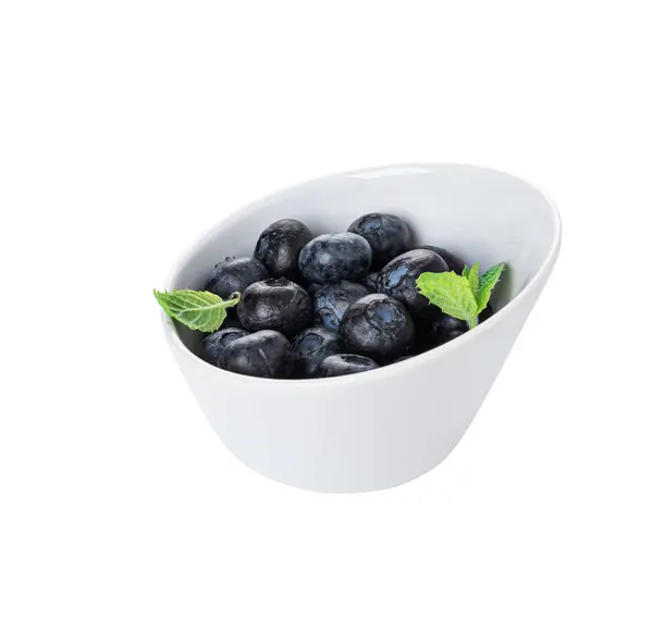 Blueberries White Plate Isolated White Background — Stock Photo, Image