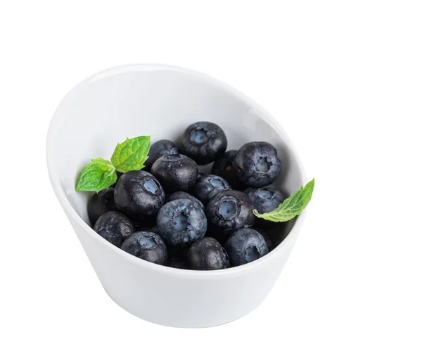 Blueberries White Plate Isolated White Background — Stock Photo, Image