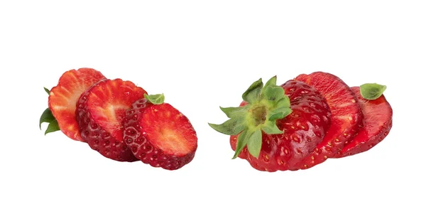 Tranches Fraises Isolées Sur Fond Blanc — Photo