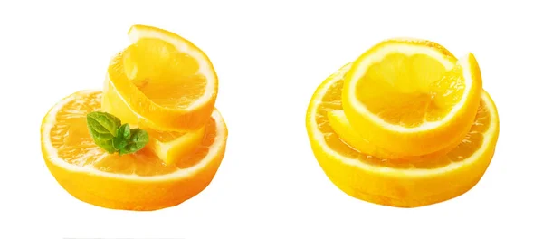 Zitronenscheibe Mit Minze Isoliert Auf Weißem Hintergrund — Stockfoto