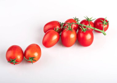 Beyaz arka planda izole edilmiş bir dalda domates.