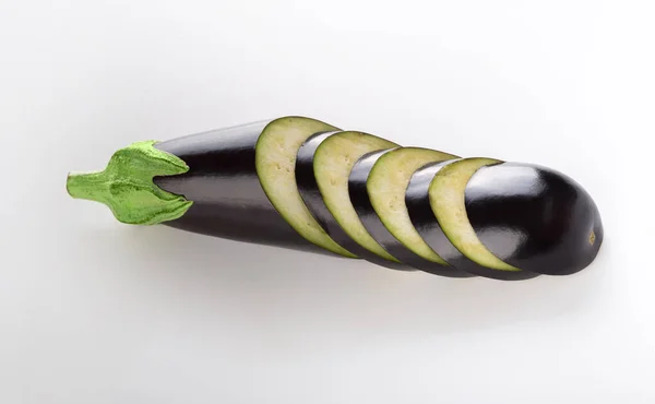 Fresh Eggplant Cut Slices Isolated White Background — Stock Photo, Image