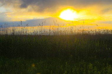 Sakin gölün üzerinde güzel bir gün batımı