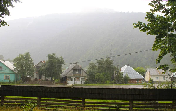 Regen im Dorf in den Karpaten — Stockfoto