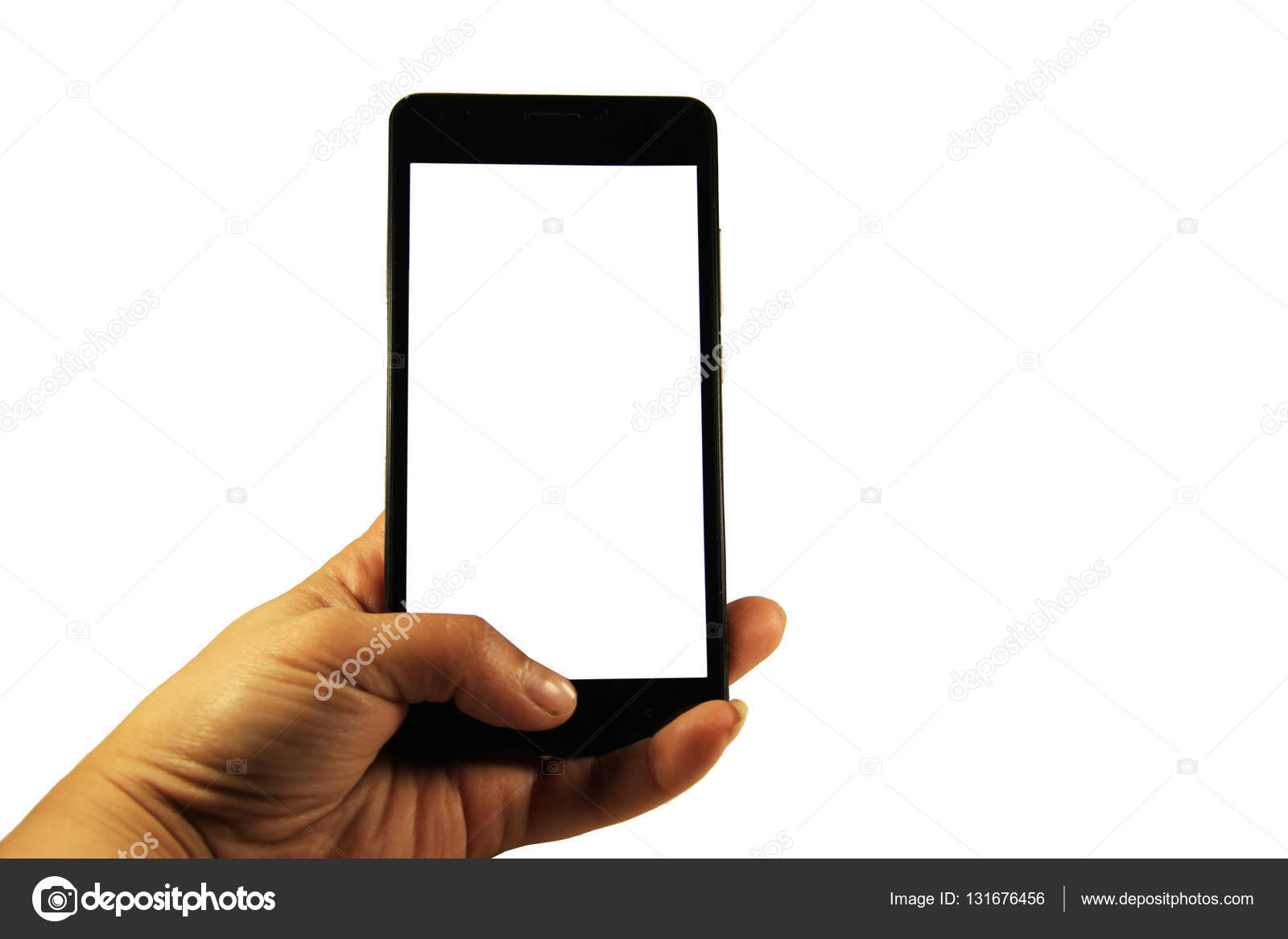 Main Femme Noir Smartphone Moderne Avec écran Blanc
