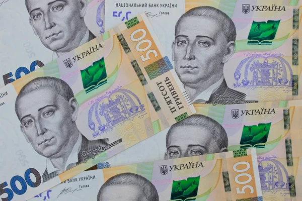 Ukraiński pieniądze. Tło pięćset Hrywna banknotów — Zdjęcie stockowe