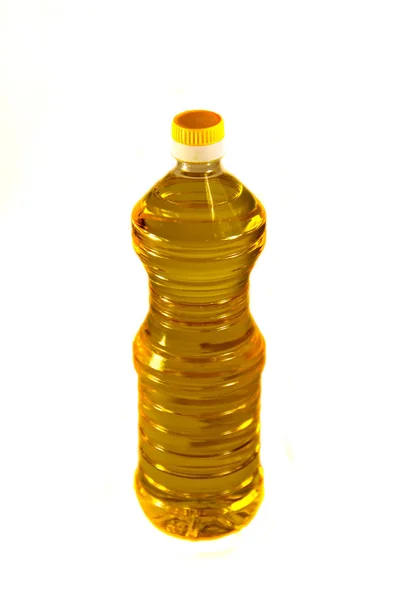 Frasco de óleo de girassol isolado sobre fundo branco — Fotografia de Stock