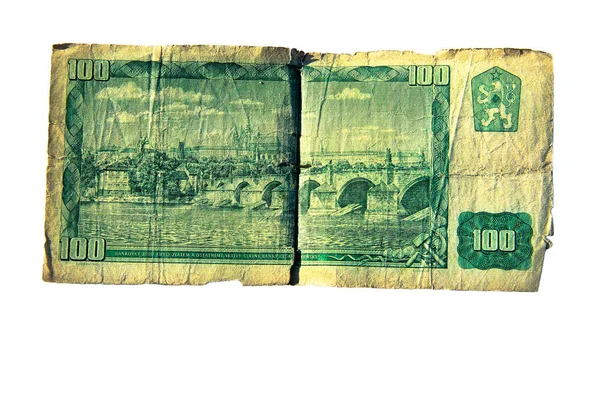 Beyaz arka plan üzerinde izole Çekoslovakya'nın 100 korunası bill — Stok fotoğraf