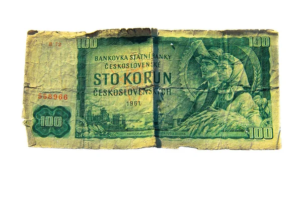 100 koruna bill van Tsjecho-Slowakije geïsoleerd op witte achtergrond — Stockfoto