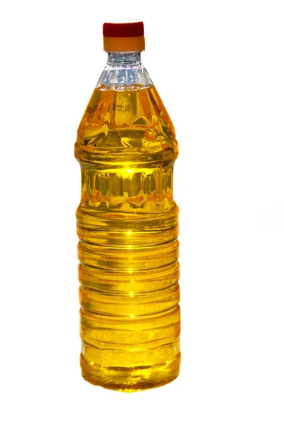 Frasco de óleo de girassol isolado sobre fundo branco — Fotografia de Stock