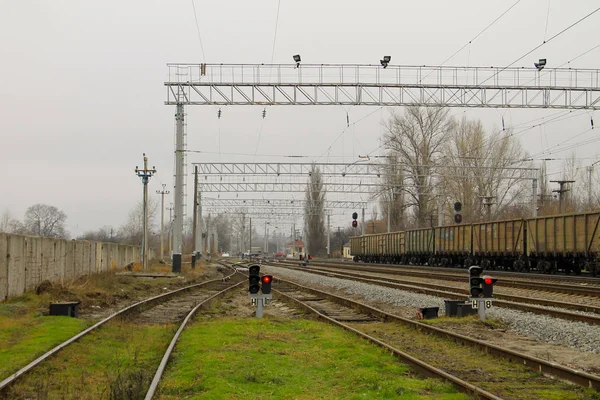 Red semaphore signal on railway