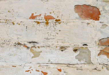 Soyulmuş alçılı eski, eski, kirli tuğla duvarın arka planı