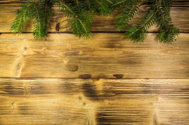 Noel dekorasyon ahşap arka plan dallarda köknar ile