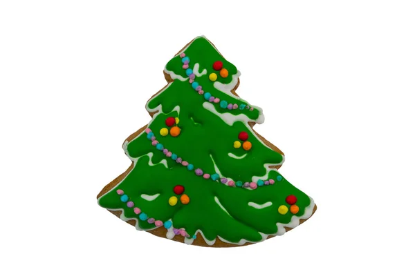 Boże Narodzenie piernika cookie w kształcie choinki na białym tle — Zdjęcie stockowe