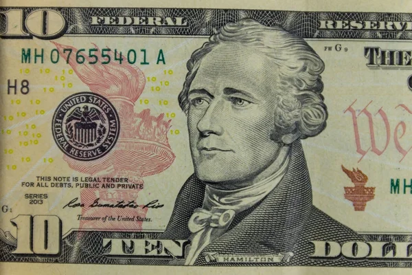 Макро знімок банкноти в десять доларів — стокове фото